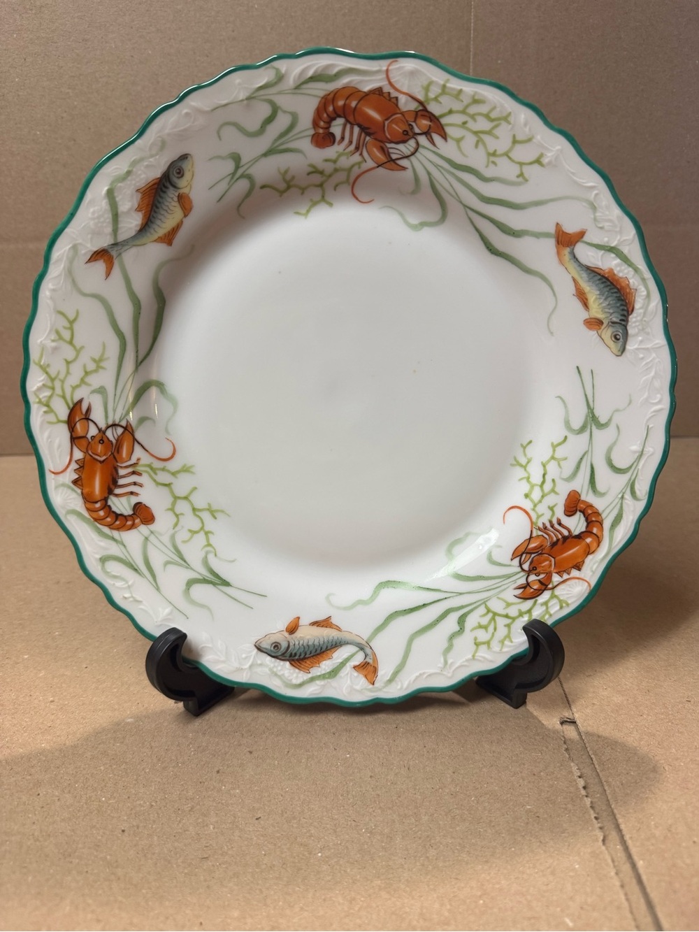 Antique Saxe Austria Porcelain Lobster/Fish Dinner Plate *READ*